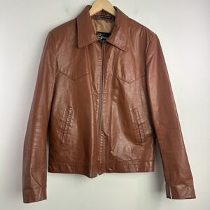 Vintage 70's Sears The Leather Shop Jacket Brown Western Biker Size 40